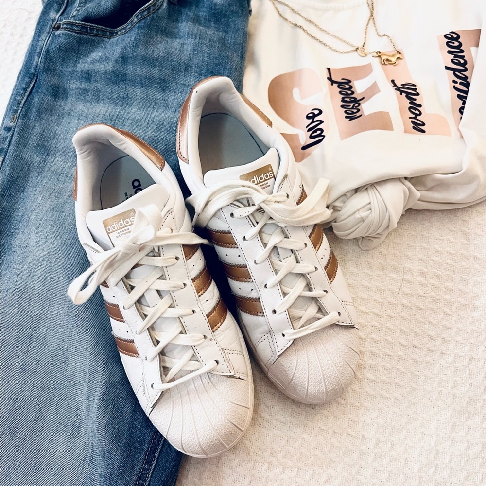 Adidas Women's White and gold Sneakers